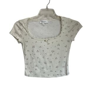 Pink Rose Crop Top Size S Cottagecore Baby Tee Floral Lace Y2K
